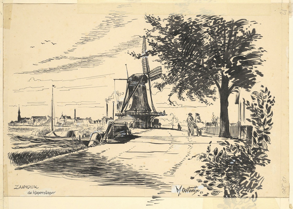 Maarten Oortwijn - Gezicht op Zaandijk met molen De Koperslager aan de Lagedijk.