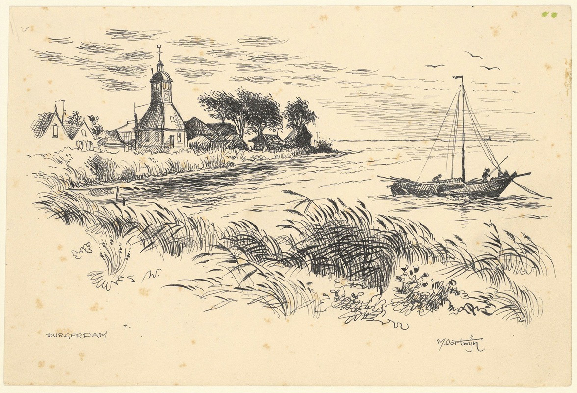 Maarten Oortwijn - Gezicht vanaf de Durgerdammerdijk op het oude dorpshuis, nu woonhuis, bijnaam ‘De Kapel’.