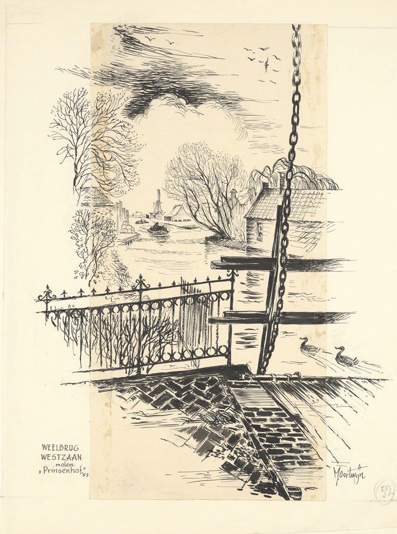 Maarten Oortwijn - Gezicht vanaf de Weelbrug, tussen Kerkbuurt en J.J. Allanstraat, te Westzaan op molen ‘Het Prinsenhof aan het Relkepad’.
