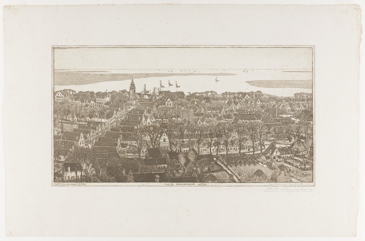 Wijnand Otto Jan Nieuwenkamp - Topografische prent van Monnikendam
