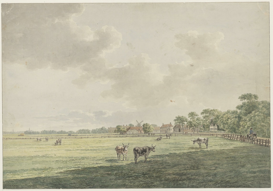 Wybrand Hendriks - Gezicht te Santpoort met weiland aan de Hoofdstraat, ziende naar het Zuiden.
