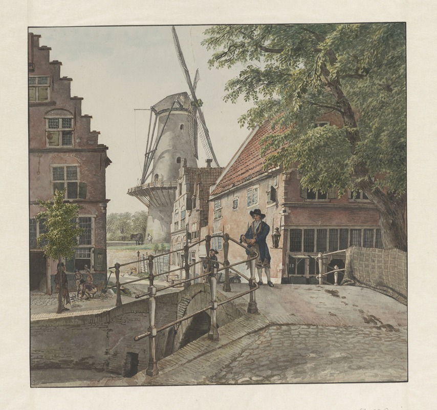 Wybrand Hendriks - Gezicht van de Raamgragt op de Molen de Hoop te Haarlem
