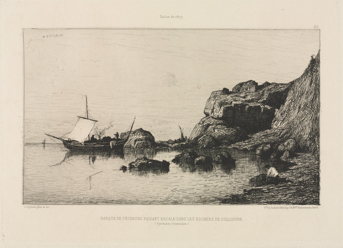 Adolphe Appian - Fishing boat making a port of call at the rocks of Collioure
