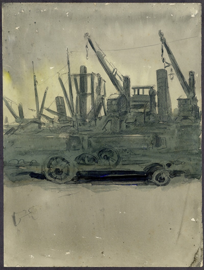 Alfred Ost - Havenkranen, schip en natiewagen