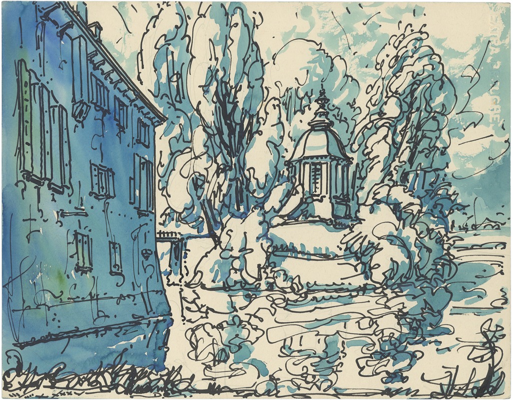 Alfred Ost - Italiaans huis en kerk en bomen