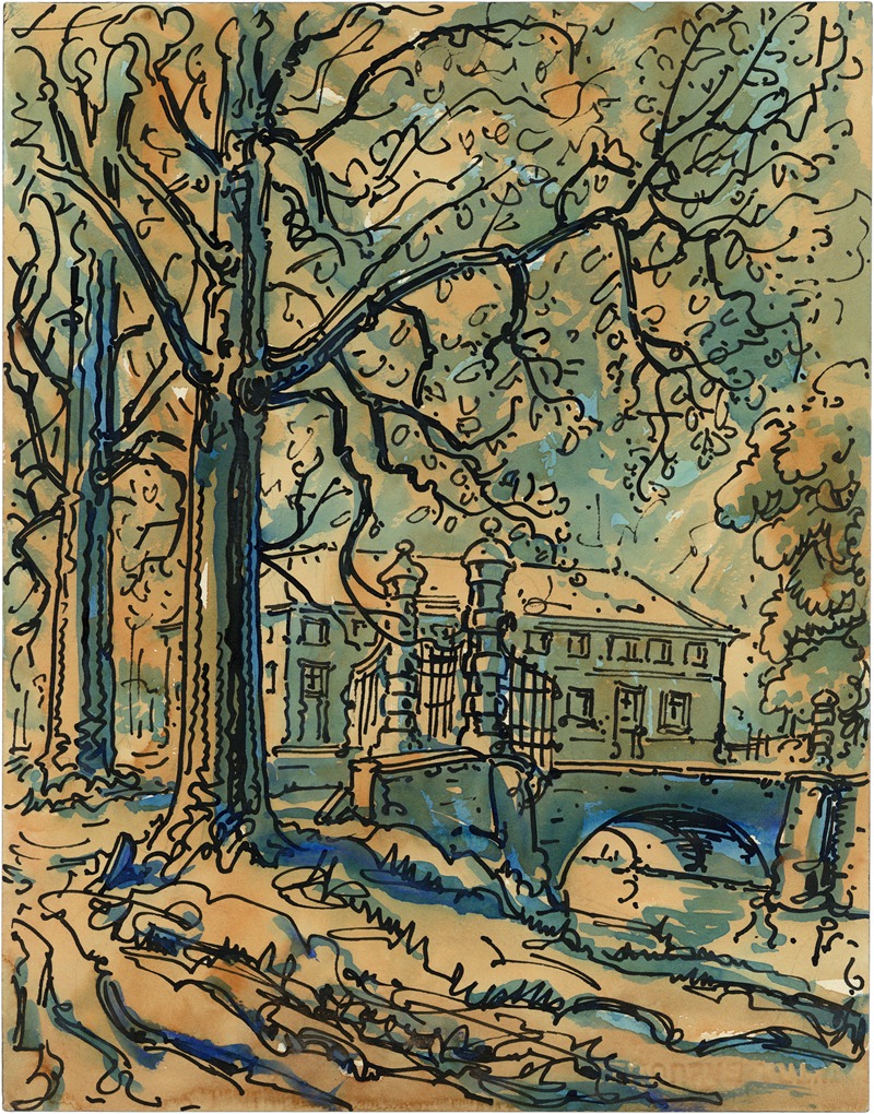 Alfred Ost - Landhuis met gracht en bomen
