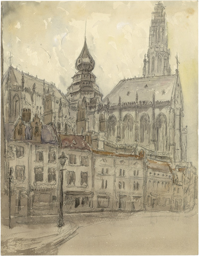 Alfred Ost - Onze-Lieve-Vrouwe Kathedraal te Antwerpen vanop de Lijnwaadmarkt