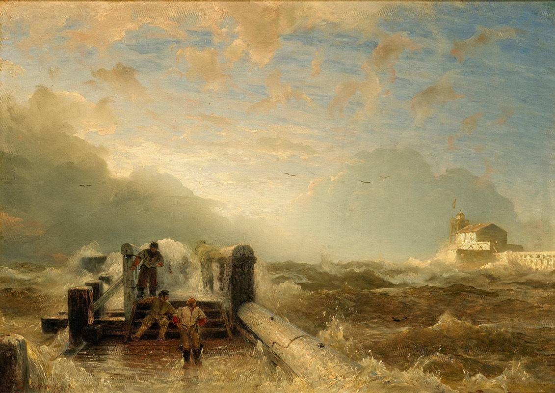 Andreas Achenbach - Storm at the pier