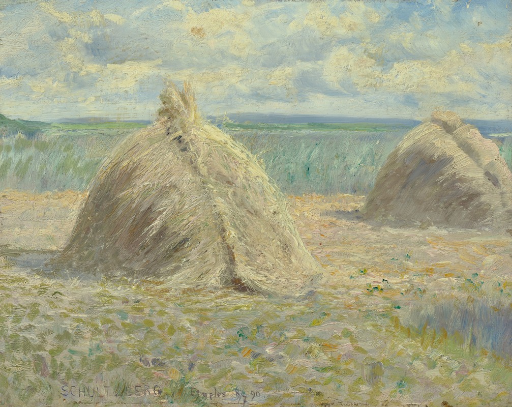Anshelm Schultzberg - French summer landscape with haystacks