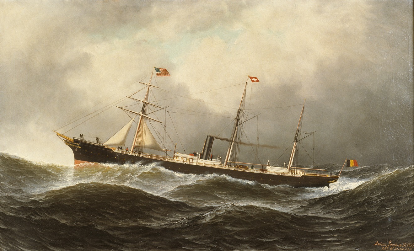Antonio Jacobsen - Het Belgische stoomschip met hulpzeilvermogen ‘Ludwig’ op zee