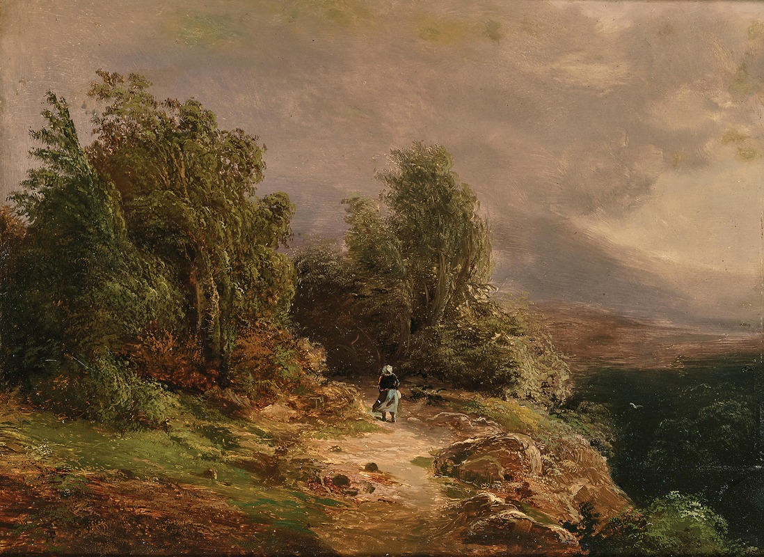 August Piepenhagen - Returning Home Before the Storm in a Mountain Landscape