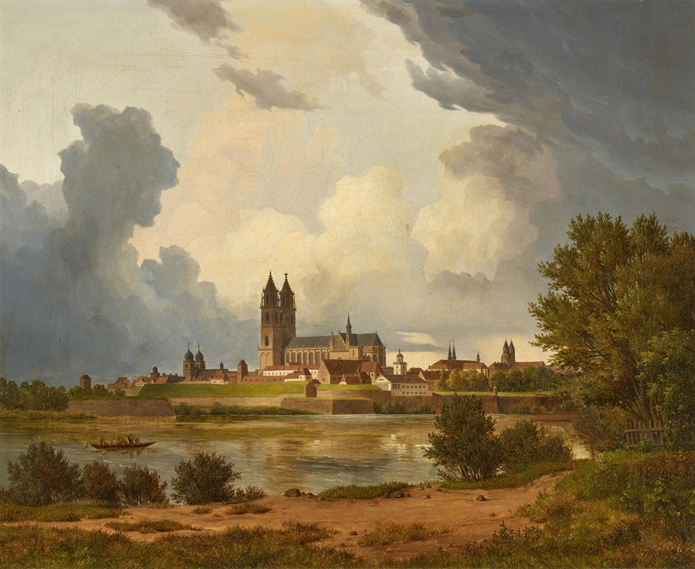 Carl Georg Adolph Hasenpflug - Blick über die Elbe auf Magdeburg