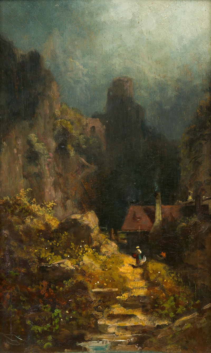 Carl Spitzweg - In der Schlucht (Haus im Grund mit rauchendem Kamin)