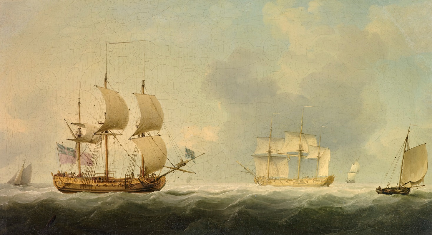 Charles Brooking - The Royal Caroline with an English Man-of-War in the Channel with other Ships and Fishing Boats