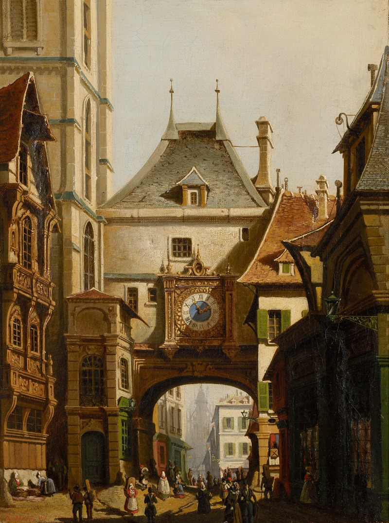 Charles-Louis Mozin - Gezicht op Rouen