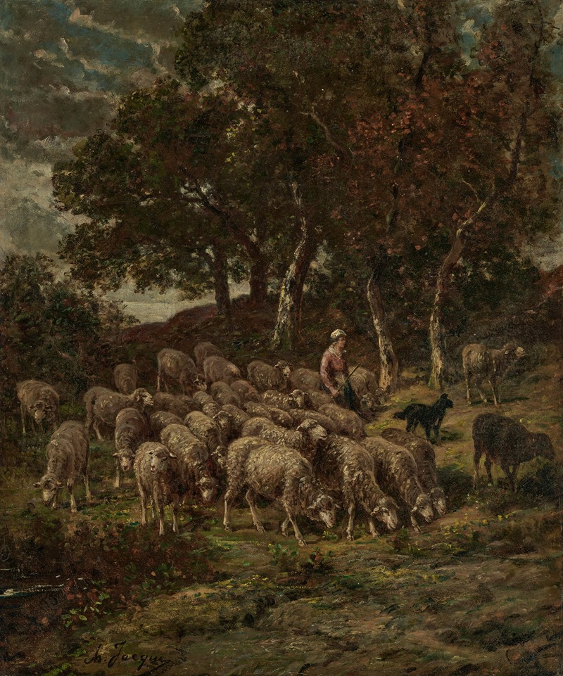 Charles Emile Jacque - Shepherdess and her flock