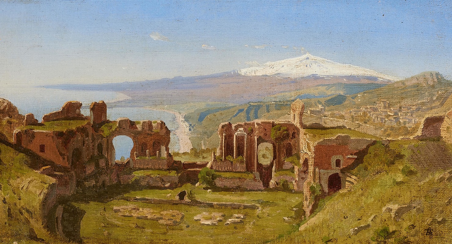 Claude Félix Théodore Aligny - Ansicht von Taormina mit dem Aetna im Hintergrund