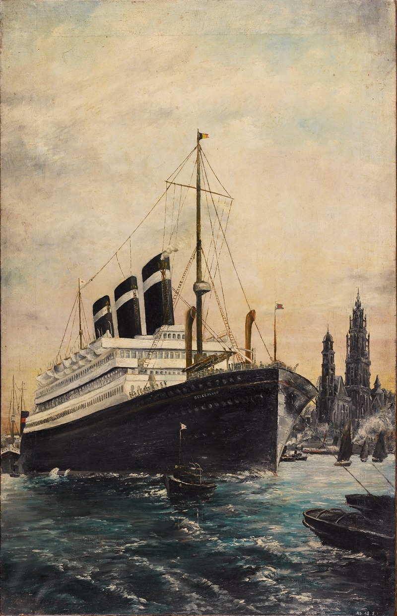Clement Wouters - Het passagiersstoomschip Belgenland op de rede van Antwerpen