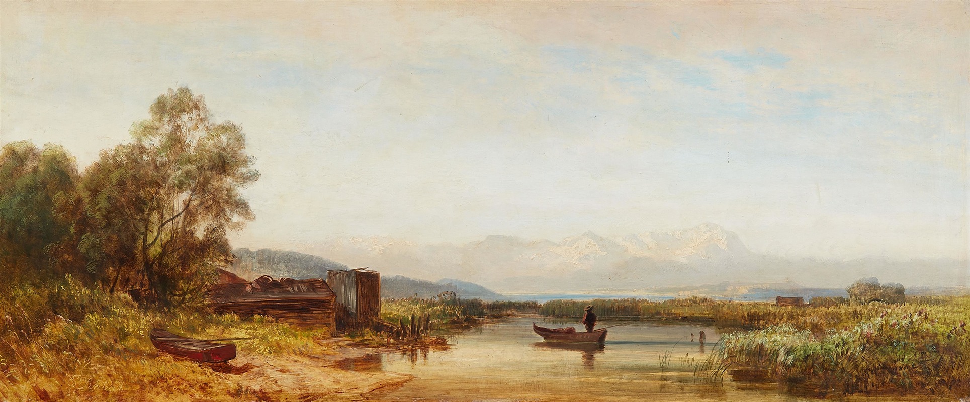 Eduard Schleich The Elder - Chiemsee mit einem Angler