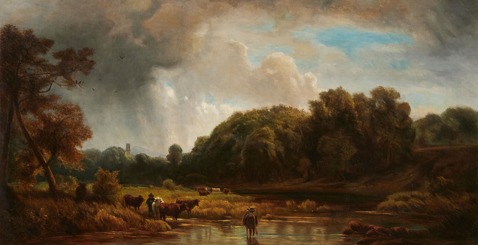 Eduard Schleich The Elder - Kühe an der Tränke bei aufziehendem Unwetter