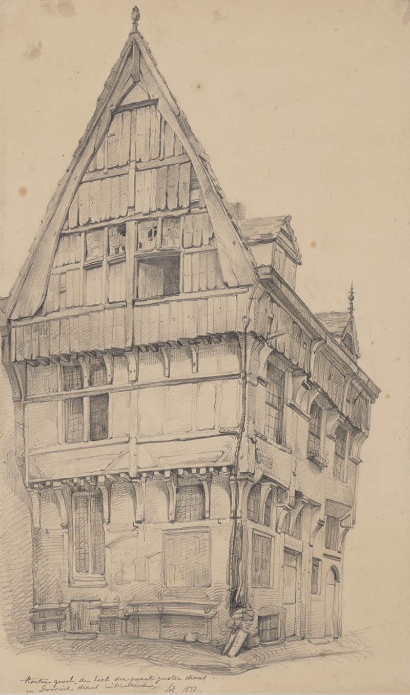 Edward Dujardin - Houten gevel op de hoek van de Zwarte Zusterstraat en de Doornikstraat
