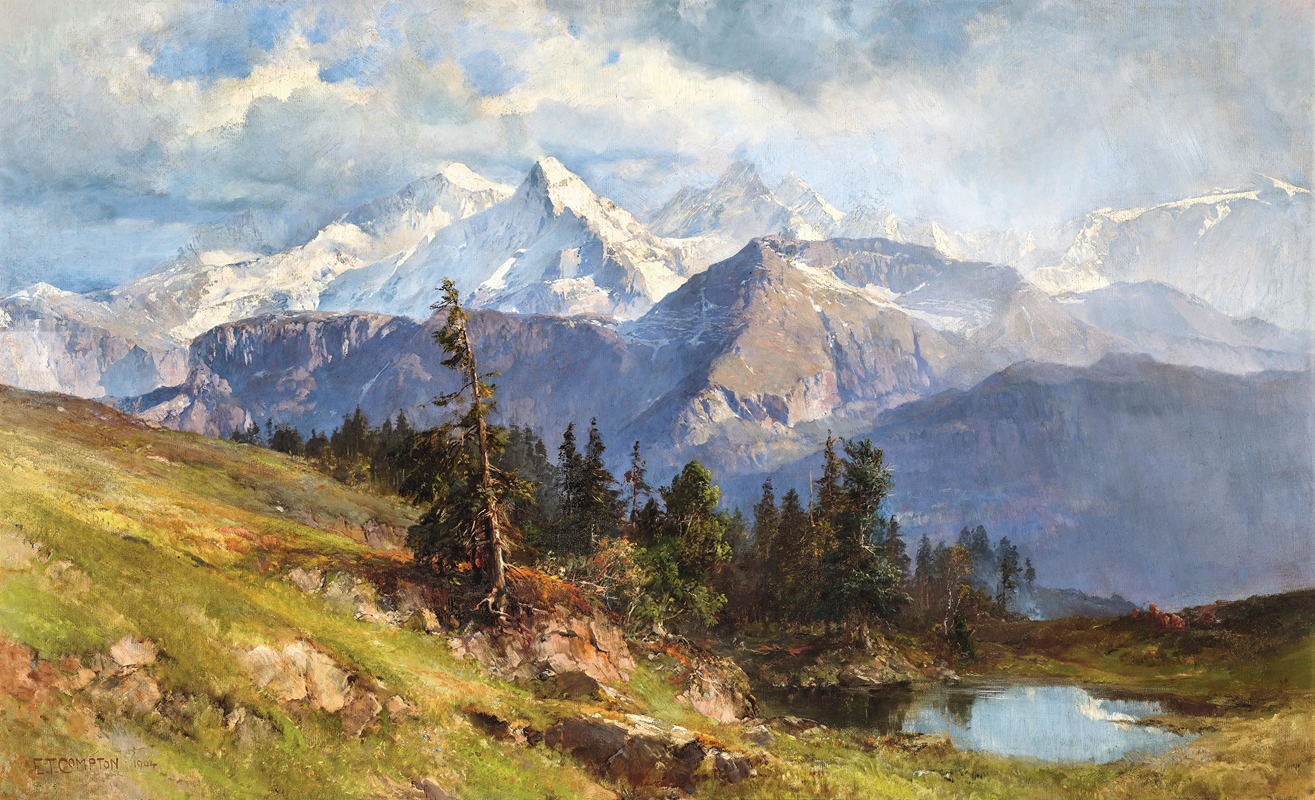 Edward Theodor Compton - A View of the Wetterhorn and the Rosenlaui Glacier in the Bernese Alps, Switzerland