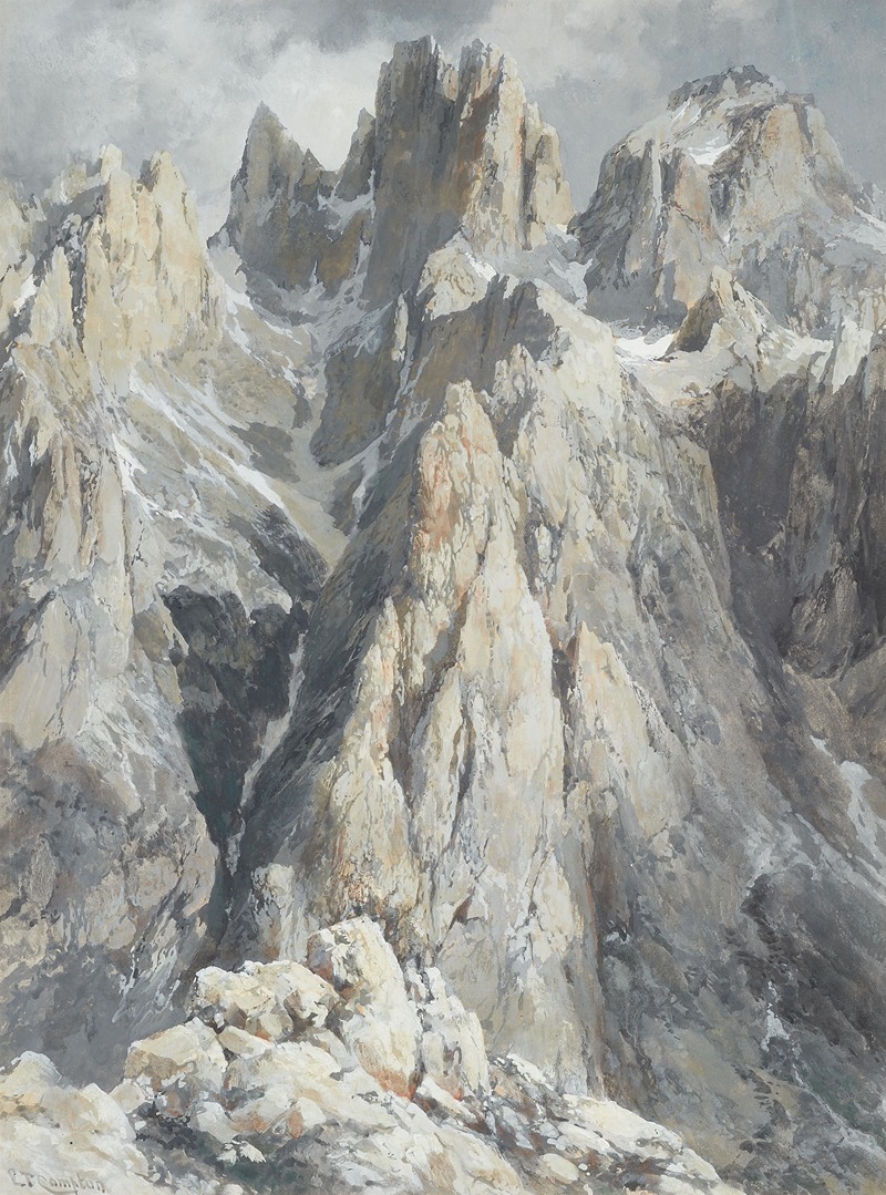 Edward Theodore Compton - Cima di Fiocobon und Cima di Campido vom Nordwestrande des Altipiano delle Pale di San Martino