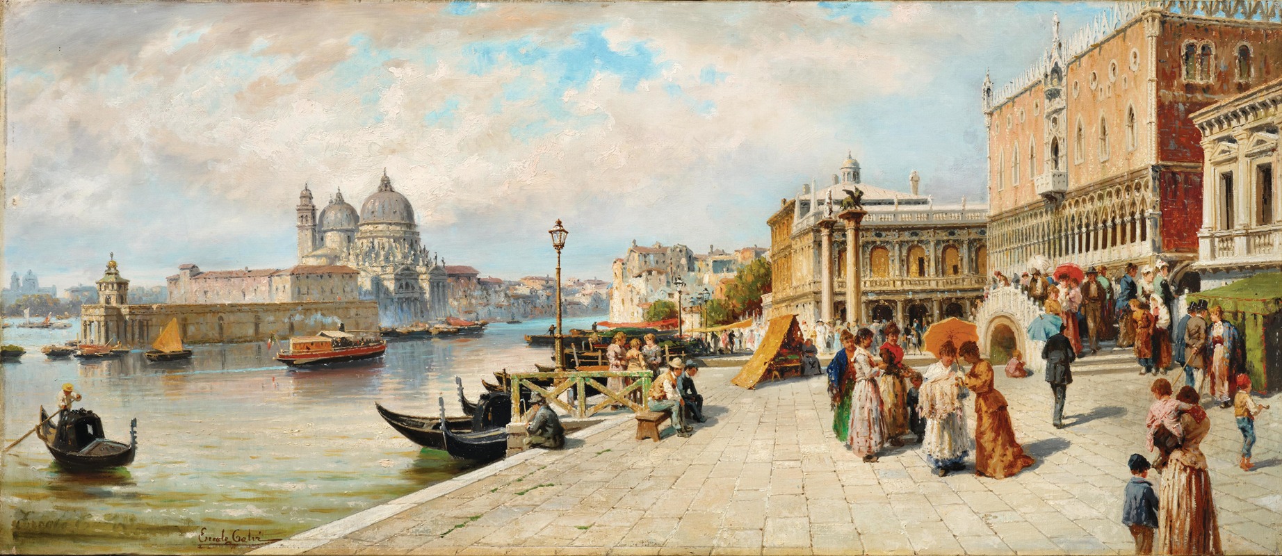 Ercole Calvi - Venice, a View of the Riva degli Schiavoni with the Doge’s Palace, the Piazzetta and Santa Maria della Salute in the Background