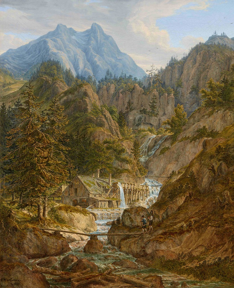 Ferdinand Wilhelm von Couven - Mühle an einem Gebirgsbach vor dem Watzmannmassiv