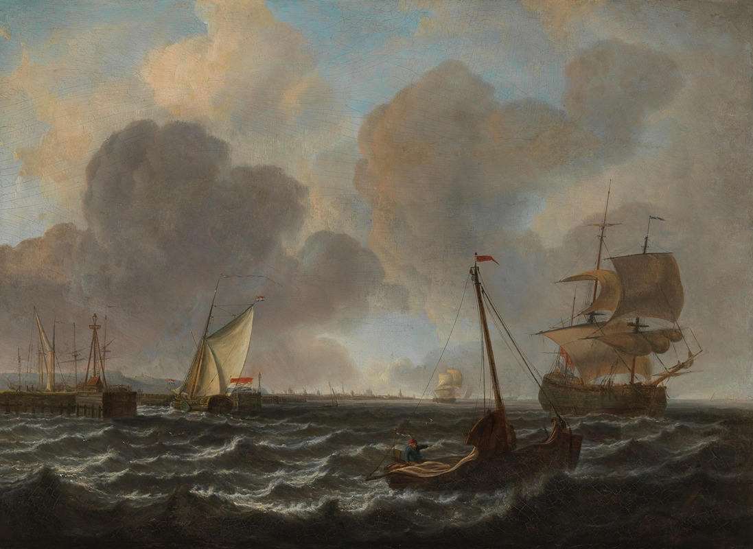 Frans Balthazar Solvijns - Havenhoofd met binnenvarend statenjacht