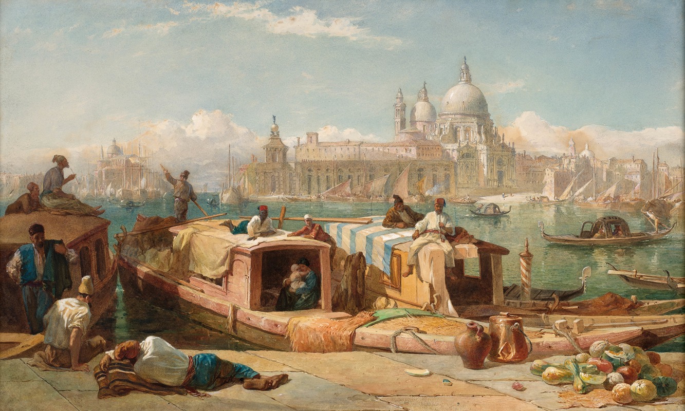 Frederick Goodall - Fumeurs sur des embarcations au bout de la piazzetta