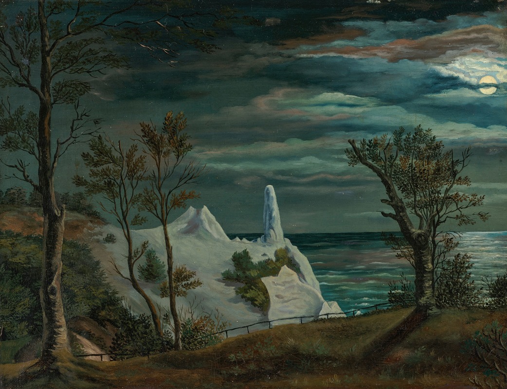 Frederik Sødring - Moonlit Møns Klint with Sommerspiret