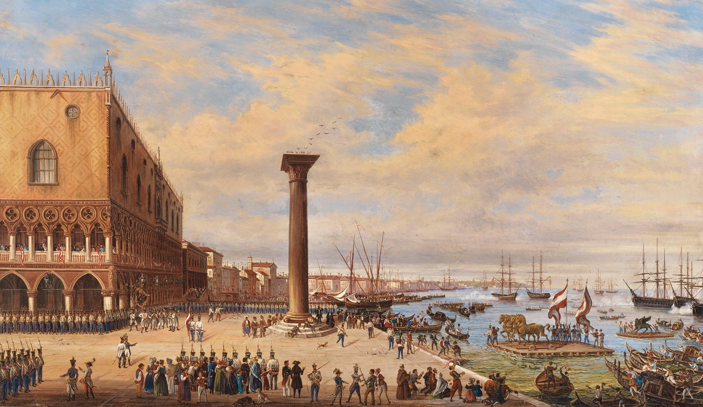 Giovanni Grubas - Venice, the Return of the Quadriga of St. Mark and the the Winged Lion