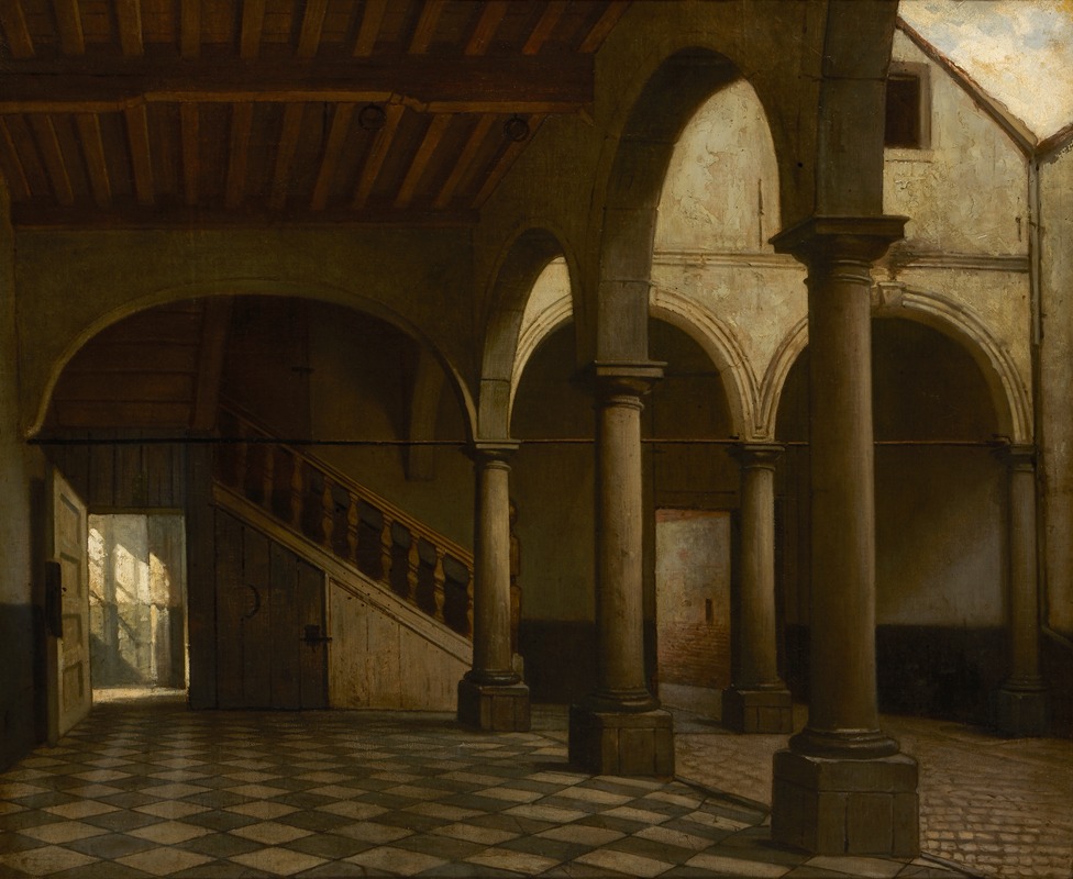 Hendrik Diddaert - Binnenkoer van een herenhuis met zuilengalerij