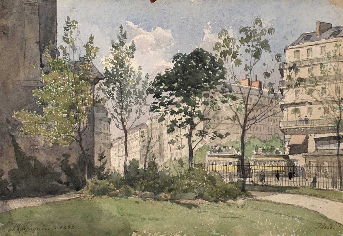 Henri-Joseph Harpignies - View of the forecourt of the Saint-Germain-des-Prés church