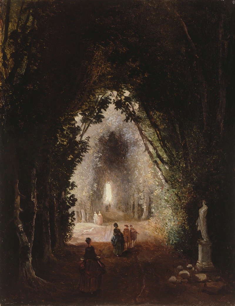 Hubert Robert - Wandelaars in een laan