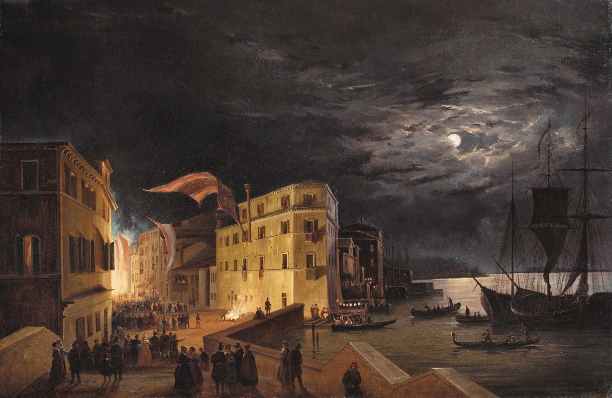 Ippolito Caffi - Venice, a Nocturnal Festival on Via Eugenia