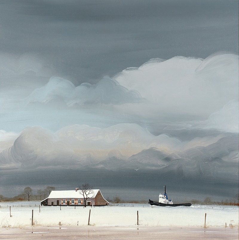 Ivan Good - Scheldepolderlandschap met hoeve en sleepboot