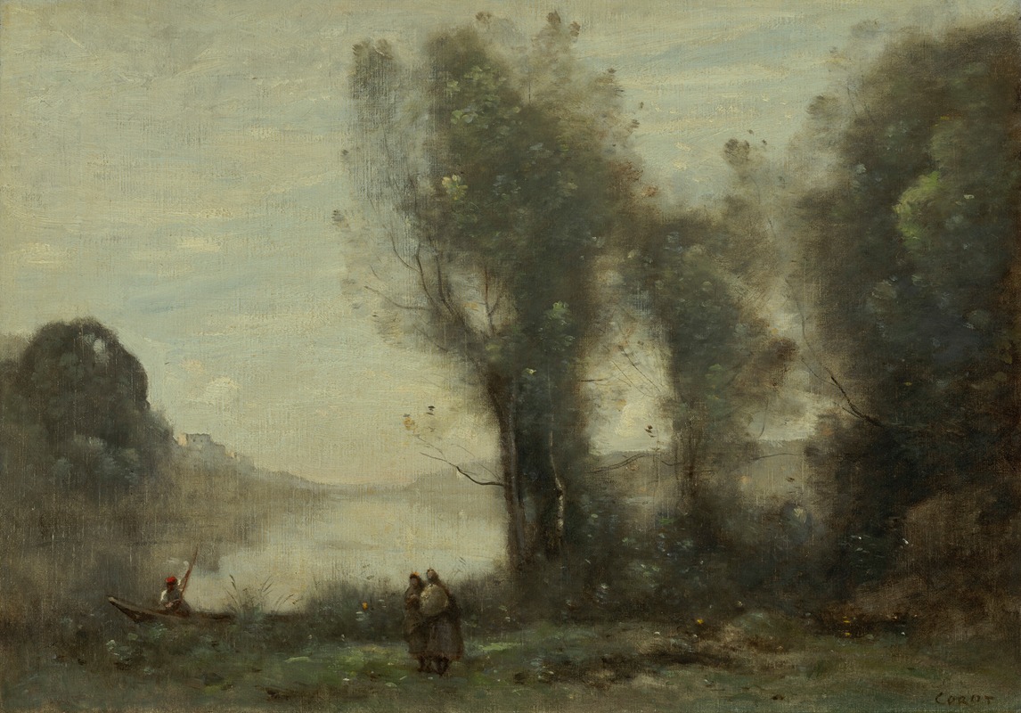 Jean-Baptiste-Camille Corot - Martin au bord du lac. Un passeur barque et deux paysannes