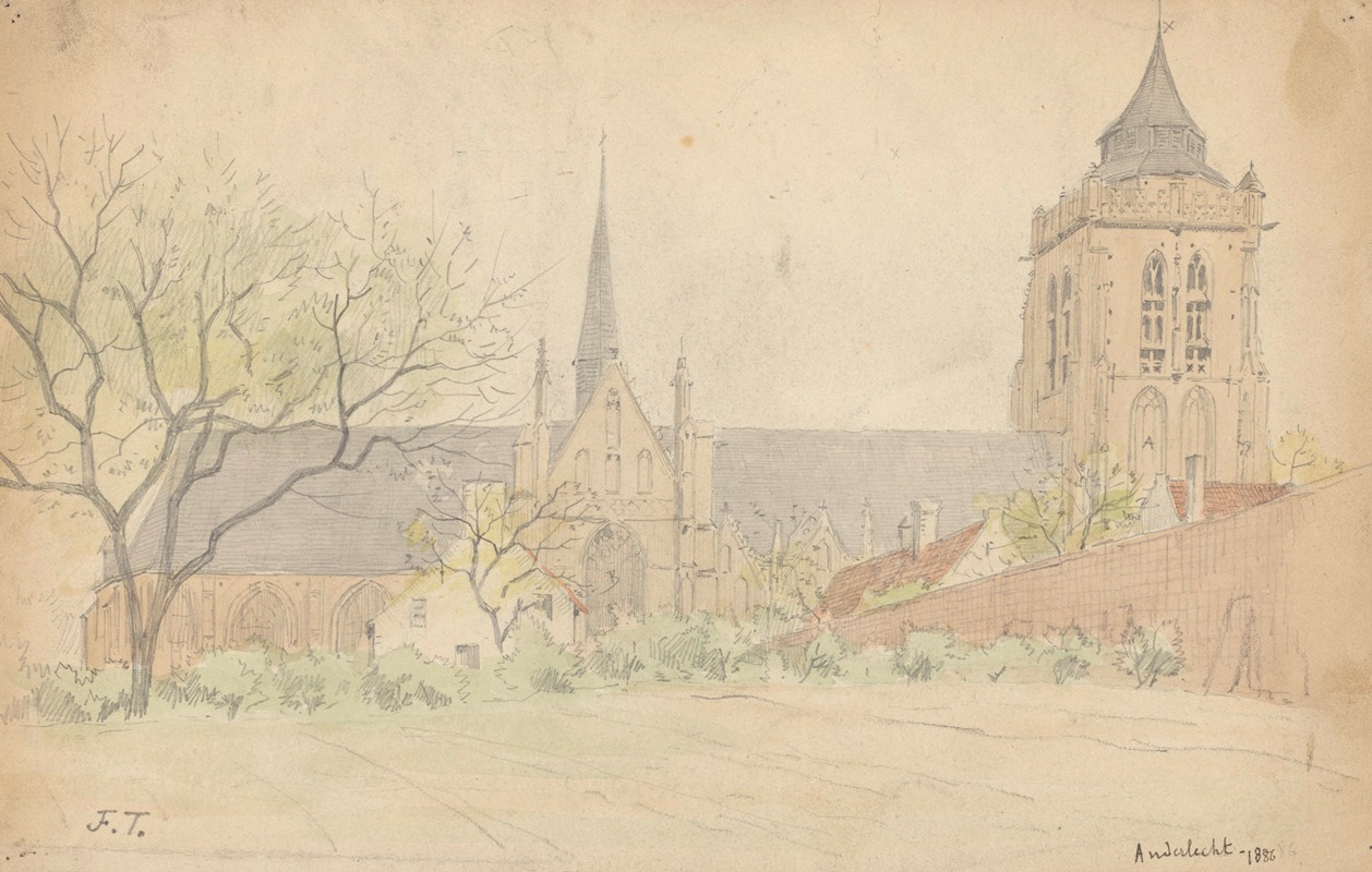 Jean-François Taelemans - Collégiale de Saints-Pierre-et-Guidon à Anderlecht (avant transformation de la tour (en 1898)
