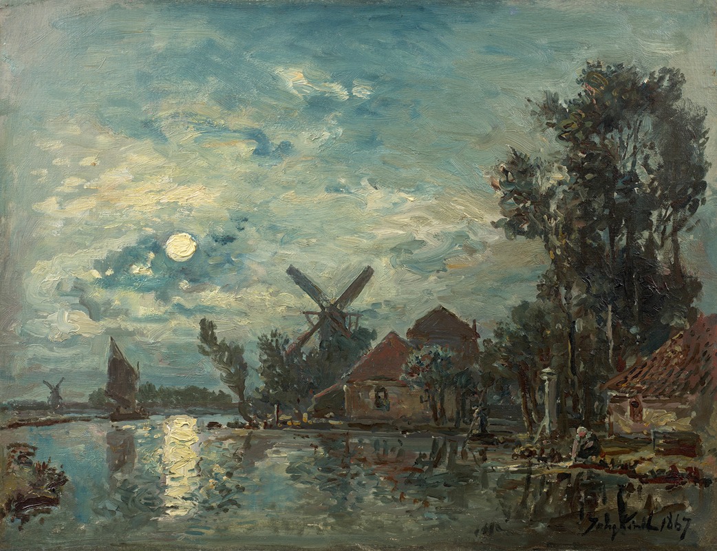 Johan Barthold Jongkind - Moonlight effect on the estuary, Holland