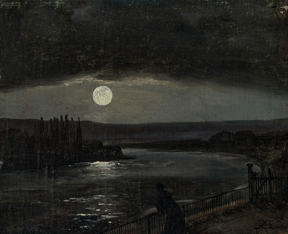 Johan Christian Dahl - Moonlight over the Brühlsche Terrasse, Dresden