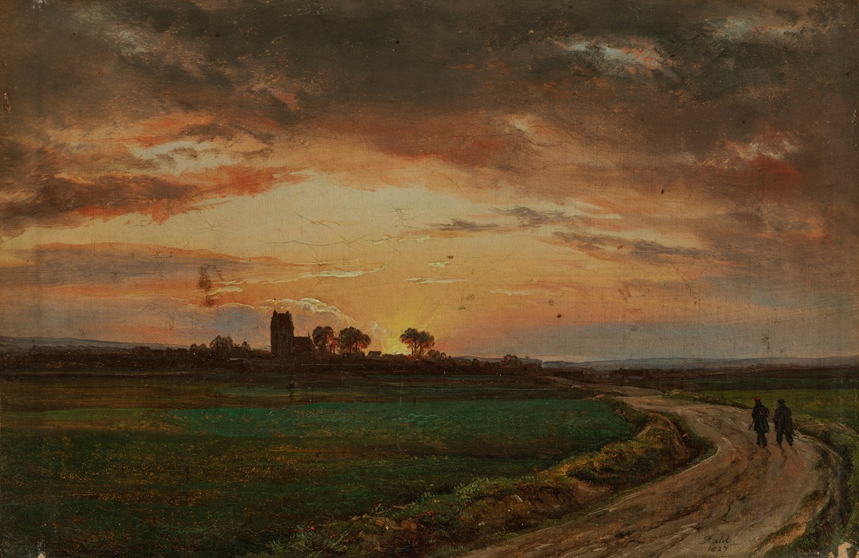 Johan Christian Dahl - Landscape near Lippe at sunset
