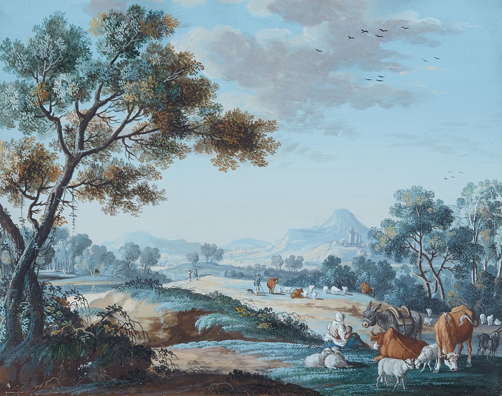 Johann August Ernst Niegelssohn - Landscape with shepherds and animals.