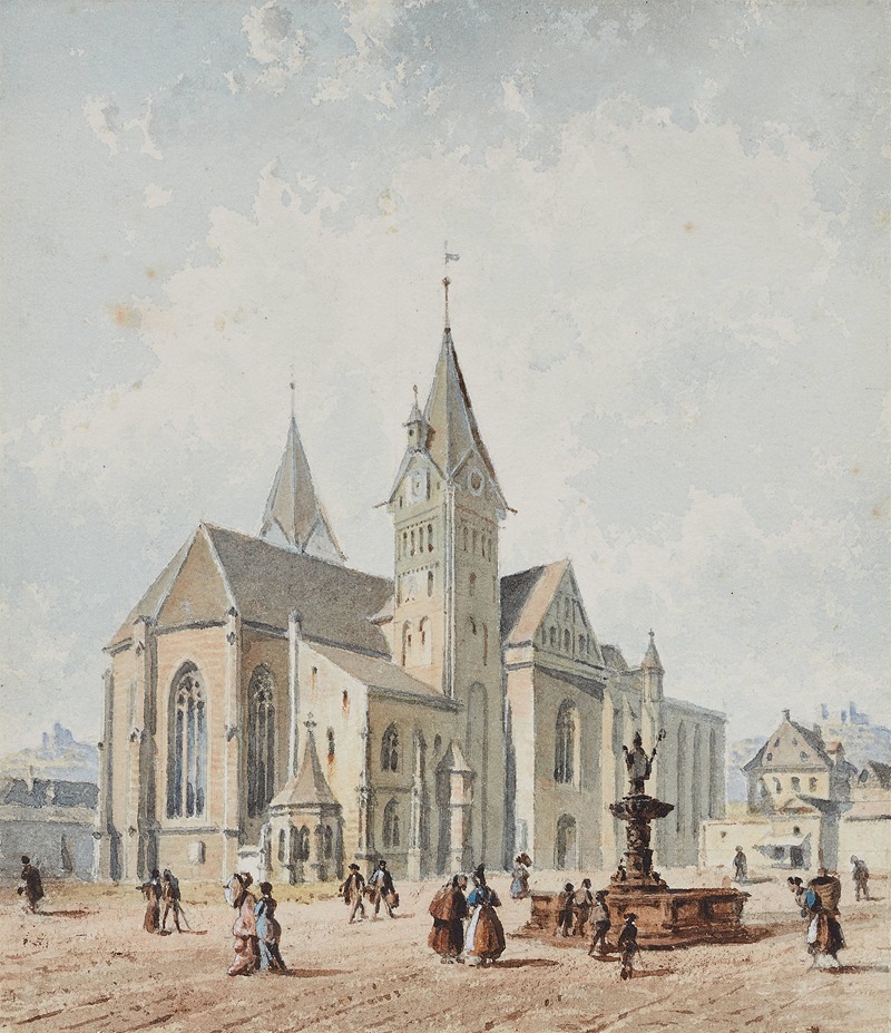 Joseph Andreas Weiss - Domplatz in Eichstätt mit Brunnen und zahlreichen Figuren