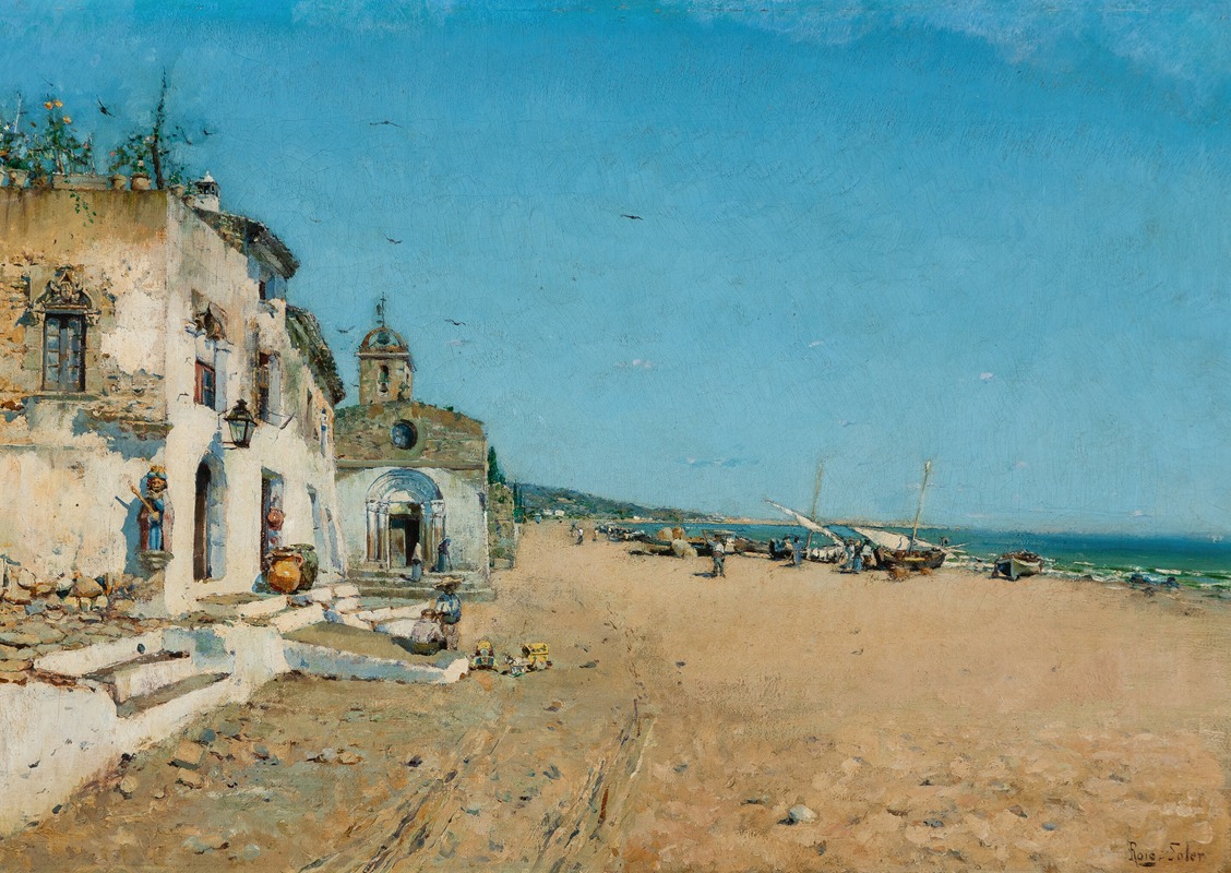Juan Roig I Soler - Coastal town, beached fishing vessels in the distance