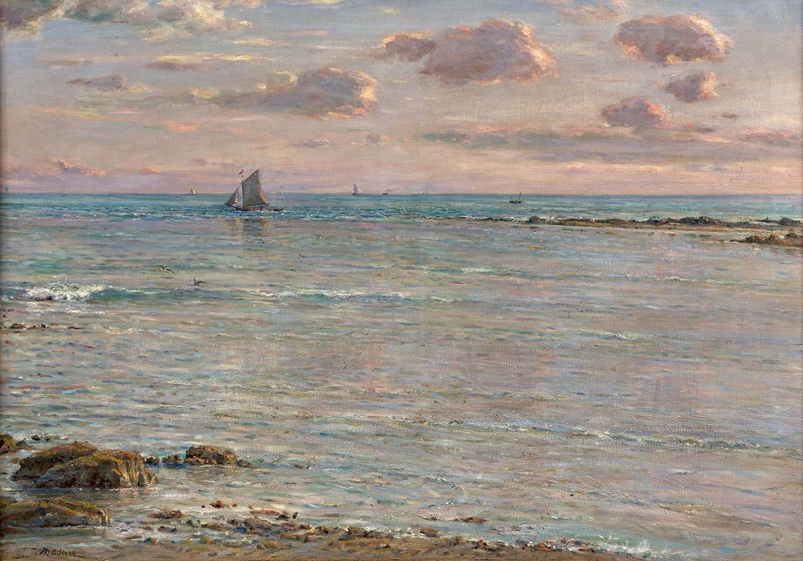 Jules Masuré - Paysage de littoral au coucher du soleil