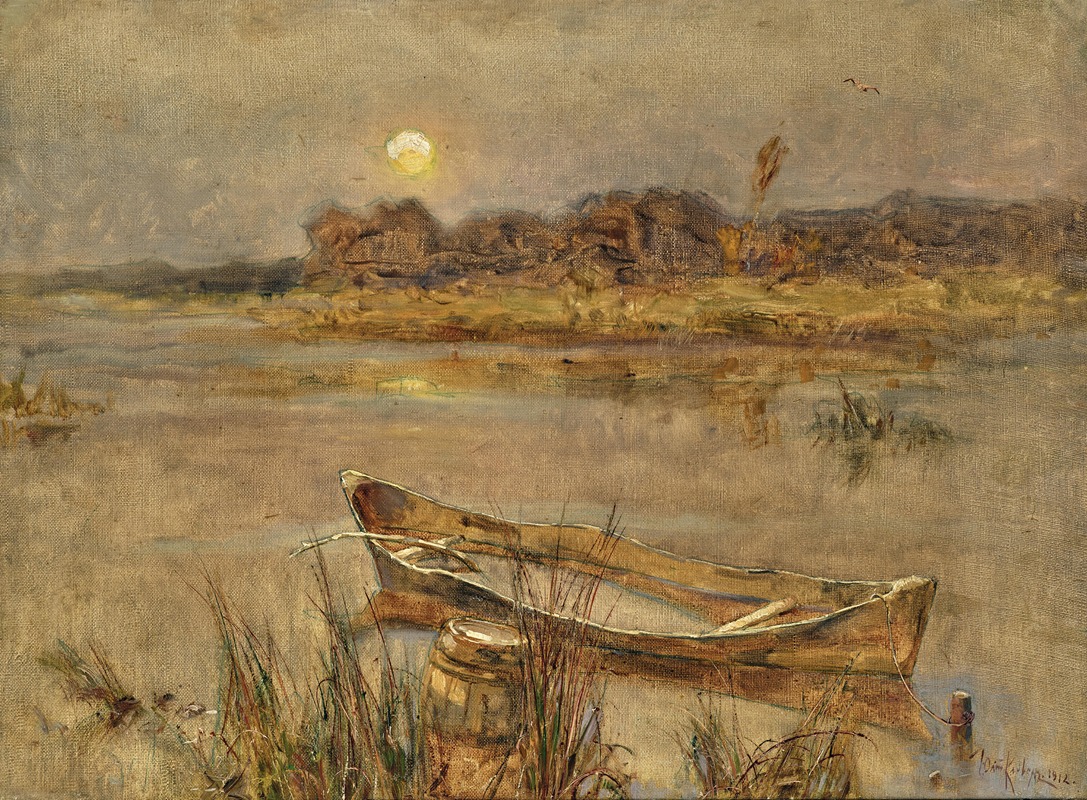 Julius Sergius Klever - A River Landscape with a Boat