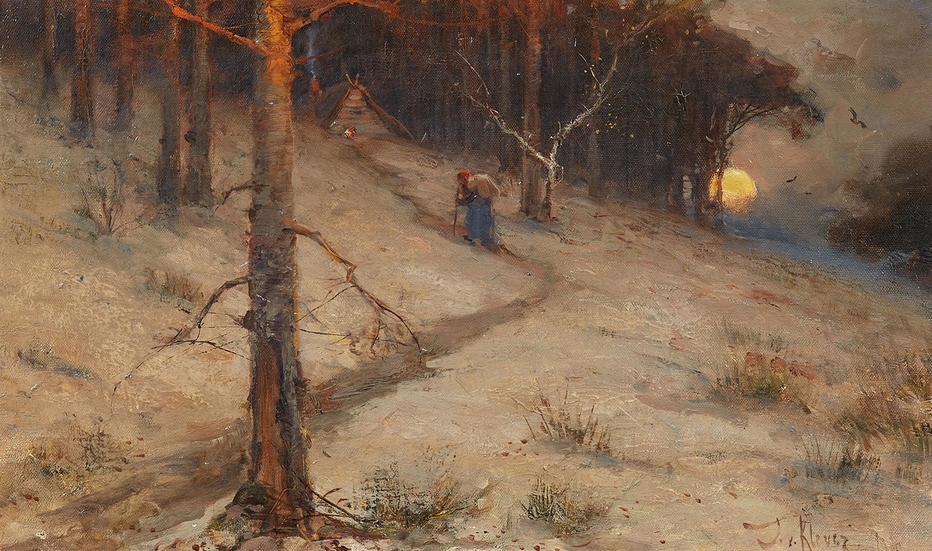 Julius Von Klever - Abendliche Landschaft mit Kräutersammlerin