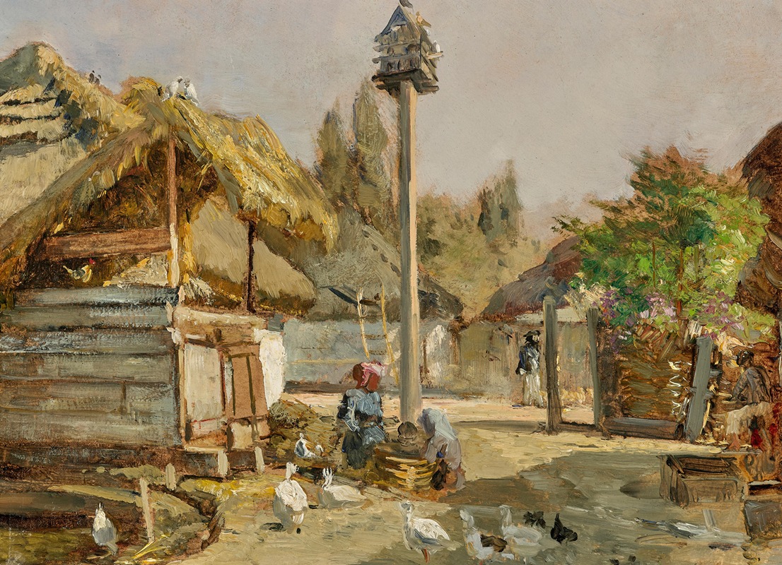 Marie Egner - A farmyard with geese and chickens
